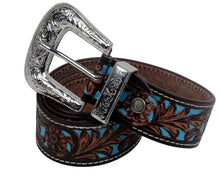 Load image into Gallery viewer, TURQUOISE HAND-TOOLED LEATHER WOMEN&#39;S BELT