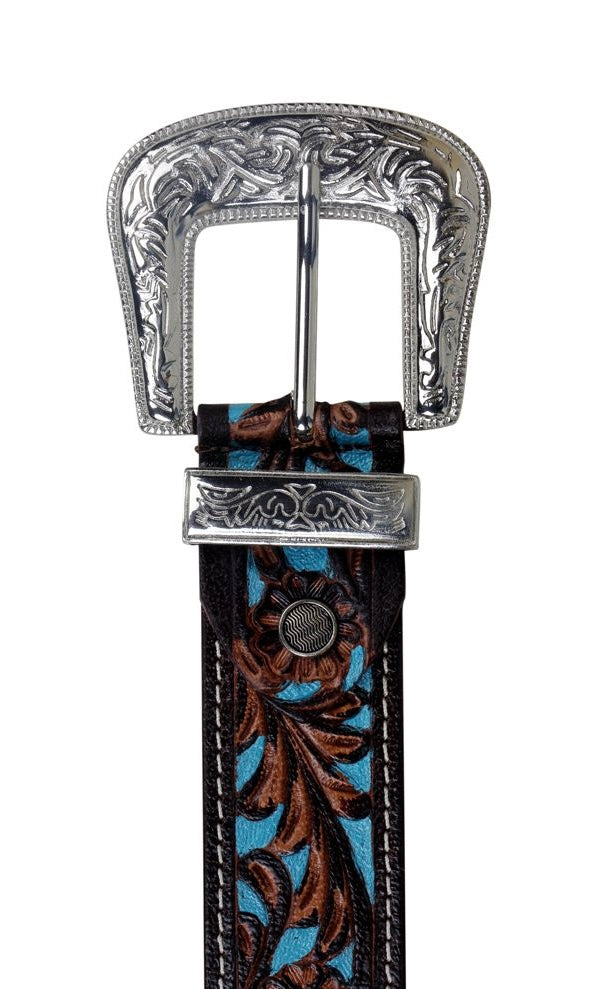 TURQUOISE HAND-TOOLED LEATHER WOMEN'S BELT