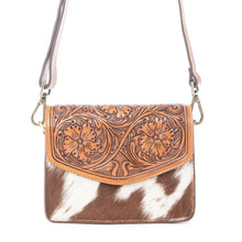 Load image into Gallery viewer, MYRA BRIDLE BLOSSOM HAND TOOLED HAIRON LEATHER BAG IN AMBER CARVE