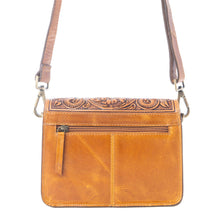 Load image into Gallery viewer, MYRA BRIDLE BLOSSOM HAND TOOLED HAIRON LEATHER BAG IN AMBER CARVE
