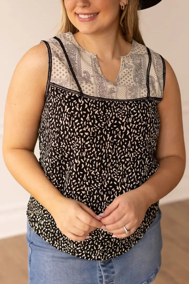 Black and White Leopard Paisley Tank: Black
