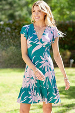 Load image into Gallery viewer, WOMEN FLORAL PRINT V NECK SUMMER DRESS WITH RUFFLE MINT/BLUSH