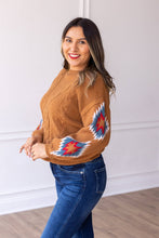 Load image into Gallery viewer, Terracotta Horizon Aztec Sleeve Sweater: Tan / X-Small