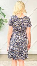 Load image into Gallery viewer, Spotlight Attention Navy Leopard Tiered Short Sleeve Dress: Navy Blue / 3X-Large