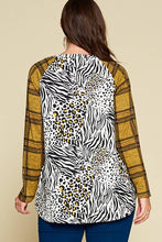 Load image into Gallery viewer, Plus Size Animal Print Casual Top with Plaid: Ivory/Mustard