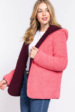 Load image into Gallery viewer, HOODIE FAUX FUR REVERSIBLE JACKET: BRG-burgundy/pink-