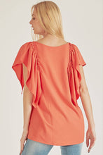 Load image into Gallery viewer, PLUS SOLID SHORT RUFFLE SLEEVE LOOSE FITTING TOP : CORAL