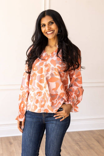 Coral Jungle Queen Leopard Top: Orange / X-Small