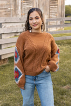 Load image into Gallery viewer, Terracotta Horizon Aztec Sleeve Sweater: Tan / X-Small
