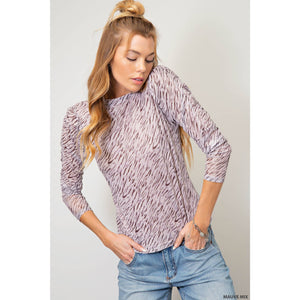 Stylish slim-fitting long sleeve mock neckline tee: MAUVE MIX / M