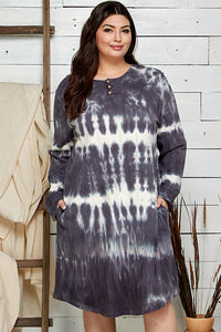 WOMEN PLUS SIZE PRETTY IN GARMENT DYE MIDI DRESS: CHARCOAL COMBO