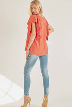 Load image into Gallery viewer, PLUS SOLID SHORT RUFFLE SLEEVE LOOSE FITTING TOP : CORAL