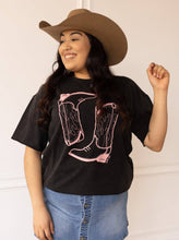 Load image into Gallery viewer, Pink Western Boots on Black Crewneck Tee: