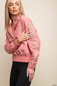 SOFT TEXTURE ATLANTIC WATER PROOF FABRIC HI NECK LONG SLEEVE: BLUSH