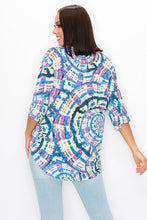 Load image into Gallery viewer, WOMEN TIE DYE 3/4 SLEEVE T-SHIRT w FRONT TIE : Multi-Colored