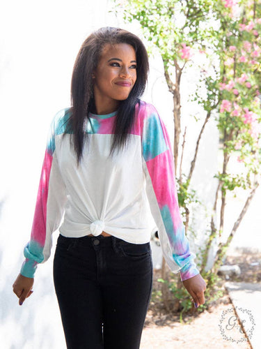 Keep it Simple Solid White Top with Tie-Dye Inset: White