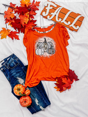 Triple Pumpkin Leopard, Cow & Orange Ringer Tee: Orange / Small