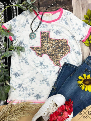 Leopard Texas on Marble & Pink Ringer Tee: White / Large