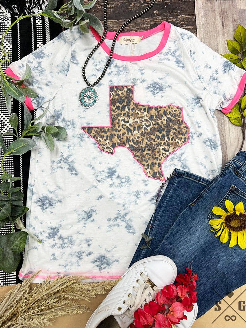 Leopard Texas on Marble & Pink Ringer Tee: White / Large
