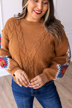 Load image into Gallery viewer, Terracotta Horizon Aztec Sleeve Sweater: Tan / X-Small