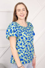 Load image into Gallery viewer, Suburban Azure Blossom Off-the-Shoulder Top: Green / X-Small