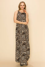 Load image into Gallery viewer, WOMEN LEOPARD SLEEVELESS MAXI SLIT DRESS: BROWN COMBO