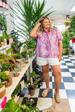 Load image into Gallery viewer, Abstract Stripe Puff Sleeve Blouse: Multi / XS