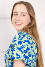 Load image into Gallery viewer, Suburban Azure Blossom Off-the-Shoulder Top: Green / X-Small