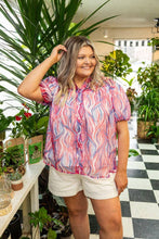 Load image into Gallery viewer, Abstract Stripe Puff Sleeve Blouse: Multi / XS
