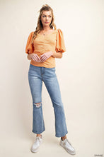 Load image into Gallery viewer, PUFF SLEEVES DEEP V-NECK KNIT TOP: ORANGE / S