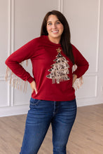 Load image into Gallery viewer, Red Top With Cowhide Tree and Sequin Fringe: Red / X-Small