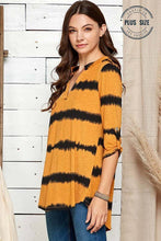 Load image into Gallery viewer, PLUS TIE DYE BAND COLLAR ROLL UP SLEEVE TUNIC: MUSTARD COMBO