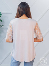 Load image into Gallery viewer, Montana Moon V-Neck Lace Short Sleeve Top in Grey: Grey / 3X-Large