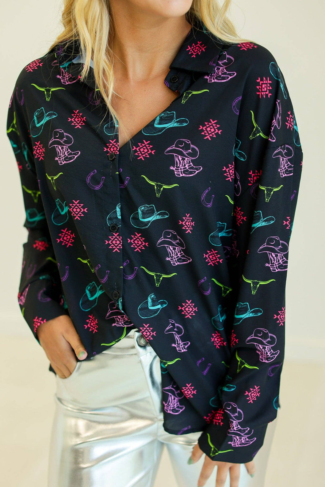 Western Classic Button-Up, Black Western Elements: Black / 2XL