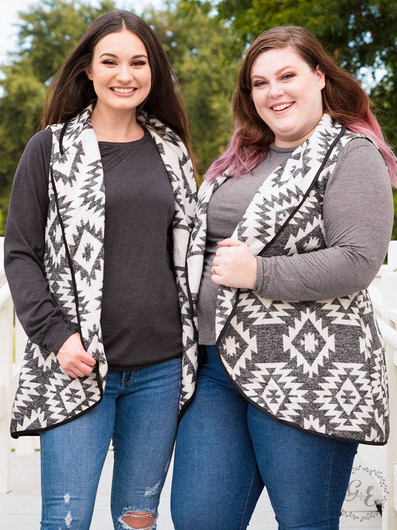 Winter Weather Aztec Print Vest with Suede Accent: Multi / XL/2XL