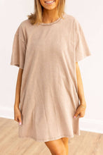 Load image into Gallery viewer, The Kiki Beige Wash Tee Shirt Dress With Pockets: Beige Wash / 2XL/3XL