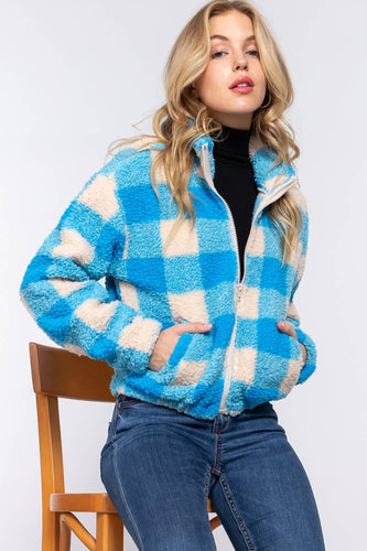 Faux fur Jacket: BLU-blue