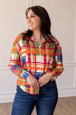 The Cathryn Multicolor Plaid Button Down Top: Multi / 2X-Large