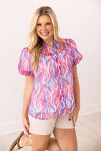 Load image into Gallery viewer, Abstract Stripe Puff Sleeve Blouse: Multi / XS