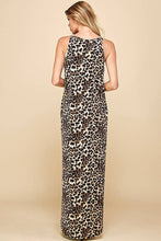 Load image into Gallery viewer, WOMEN LEOPARD SLEEVELESS MAXI SLIT DRESS: BROWN COMBO