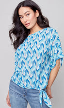 Load image into Gallery viewer, Printed Cotton Gauze Blouse with Side Tie - Azul  Charlie B