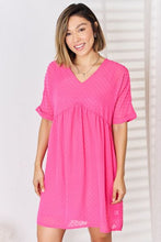 Load image into Gallery viewer, Swiss Dot Rolled Short Sleeve Babydoll Dress