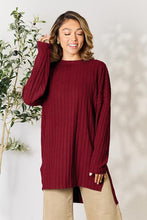 Load image into Gallery viewer, Basic Bae Full Size Ribbed Round Neck Long Sleeve Slit Top