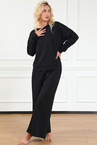 Women's Full Size Textured Long Sleeve Top and Drawstring Pants Set