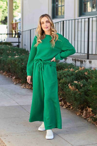 Women's Full Size Textured Long Sleeve Top and Drawstring Pants Set