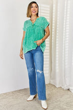 Load image into Gallery viewer, Washed Raw Hem Short Sleeve Blouse with Pockets