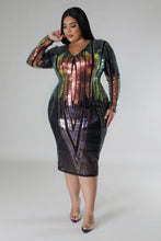 Load image into Gallery viewer, Long Sleeve Stretch Sequin V- cut Dress