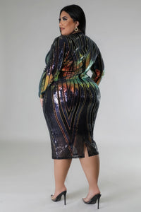 Long Sleeve Stretch Sequin V- cut Dress