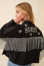 Load image into Gallery viewer, Howdy Sequin Fringe And Star Patches Jacket