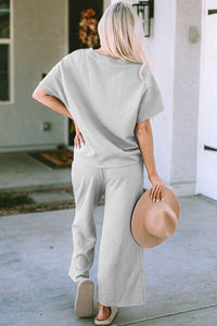 Full Size Texture Short Sleeve Top and Pants Set